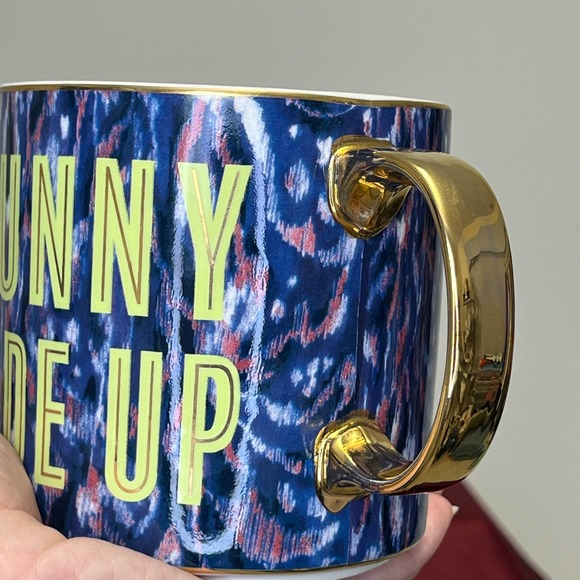 New Anthropologie Giselle Sunny Side Up Gold Handle Coffee Mug - Picture 3 of 5